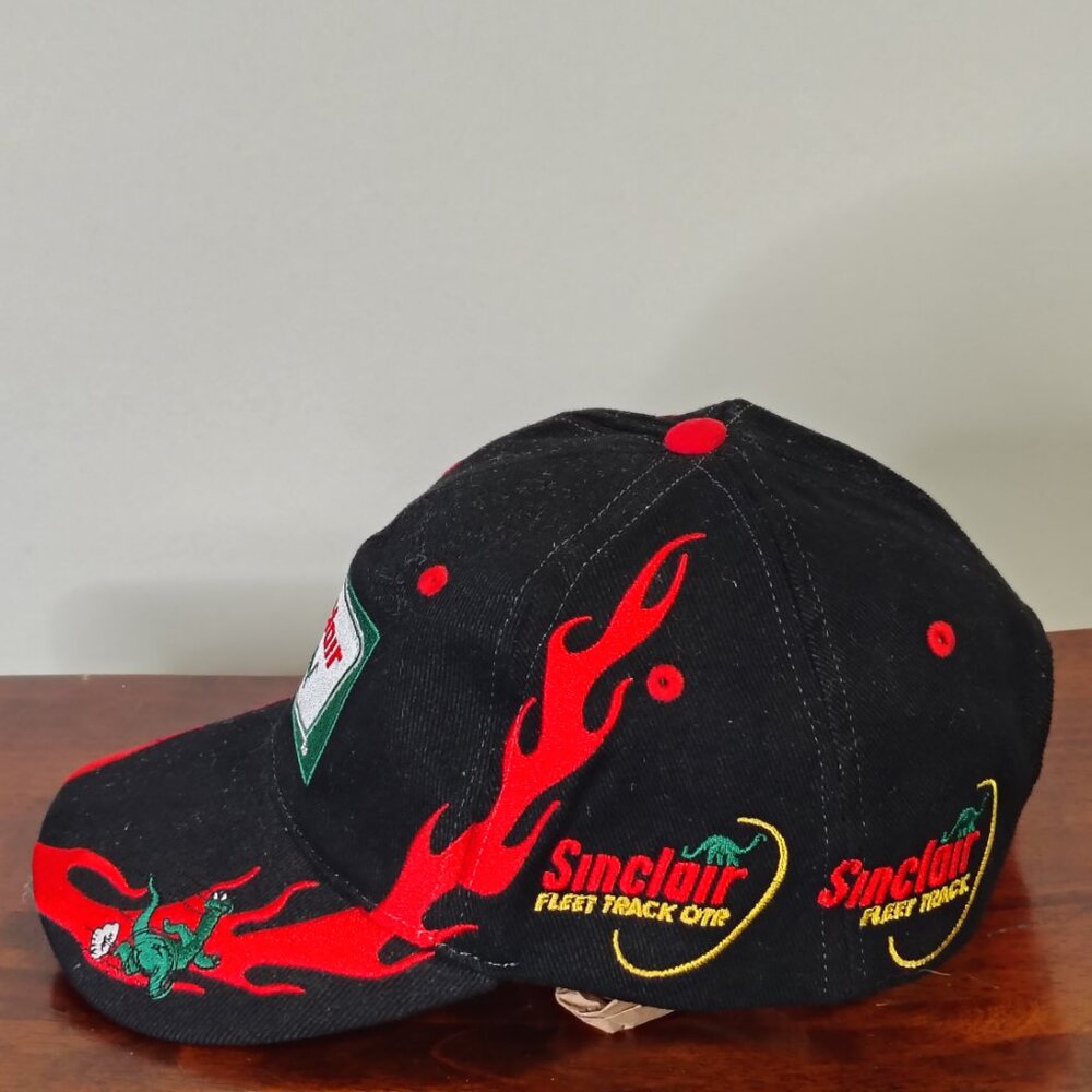 Sinclair Hat Cap Strap Back Black Red Dino Flame Racing Mens - Picture 4 of 12